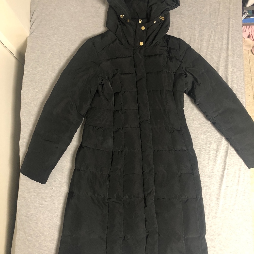 $390 COLE HAAN Women's BLACK DOWN HOODED QUILTED